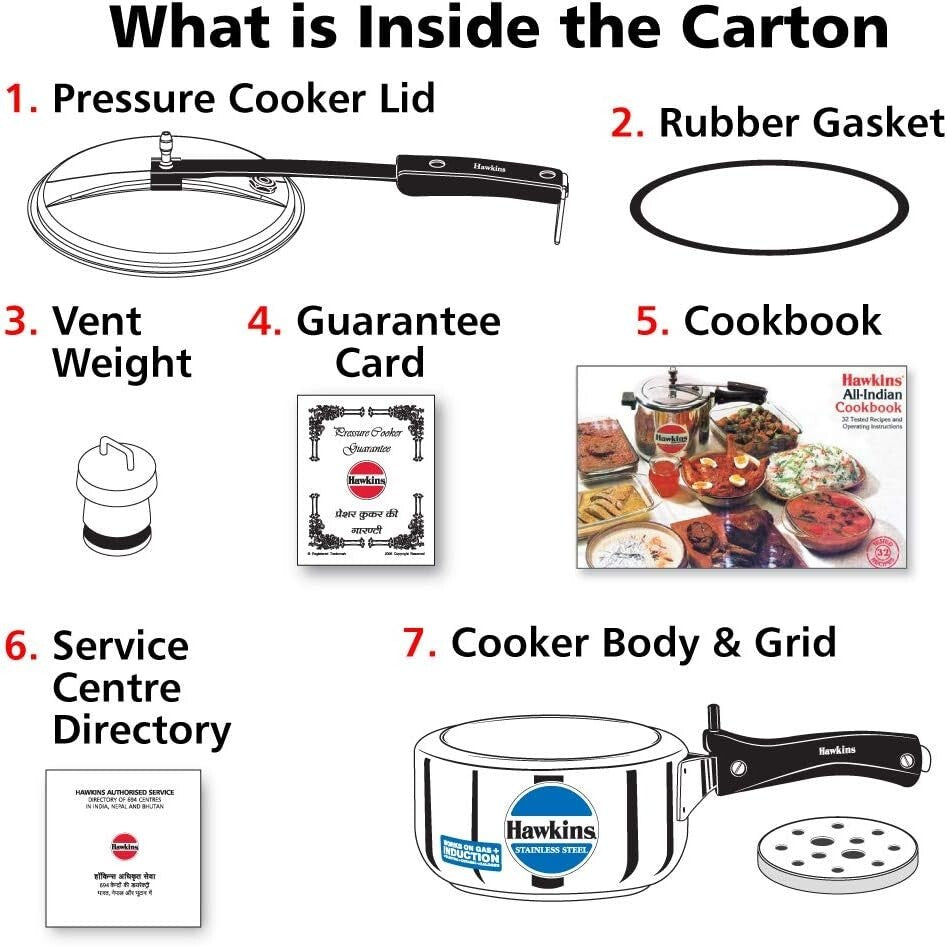 Hawkins Stainless Steel Pressure Cooker 2 Litre Silver  Free Shipping